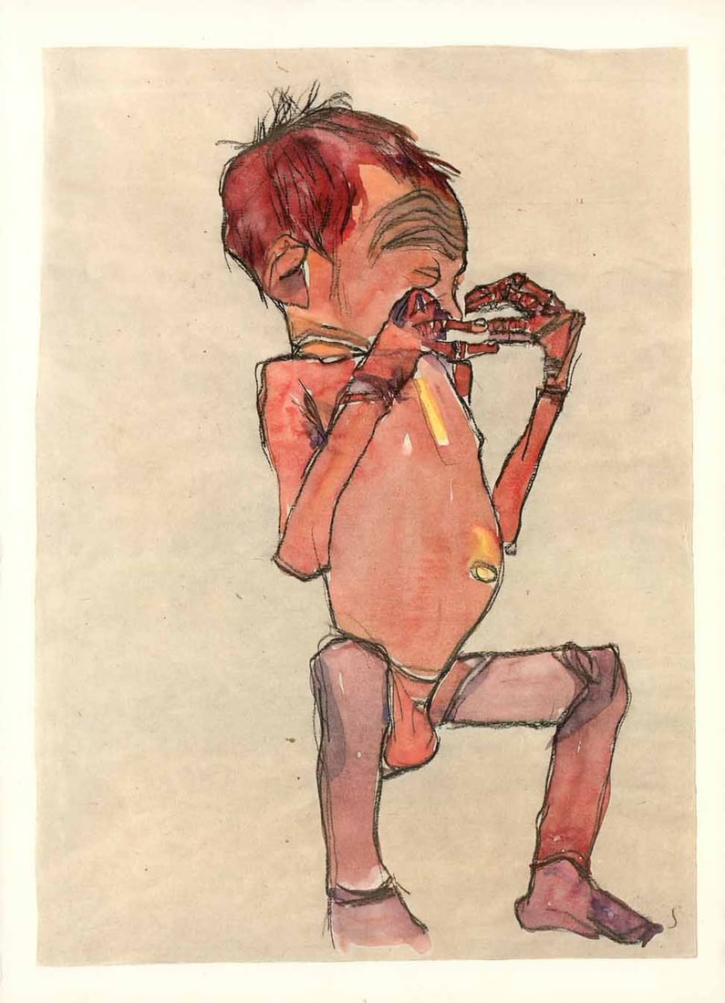 Egon Schiele Lithograph 3 New born 1968: Title: Egon Schiele Lithograph 3 New born 1968 Description: Artist:Egon Schiele Country:Austria Title:New born Medium:Lithograph - 3 Marks:Signed in plate Printed:1968 by Max Jaffe, Vienna Austria Pap