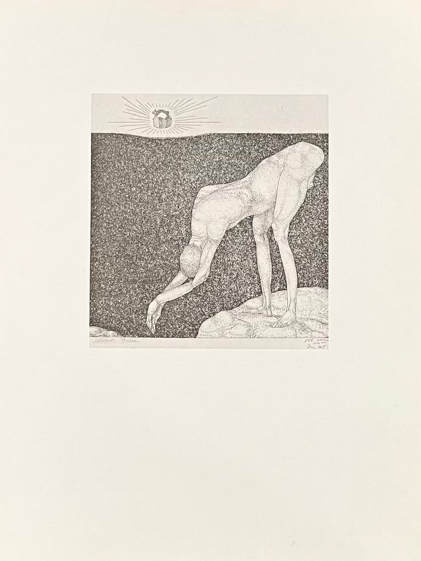 1947 Paul Klee Engraving 4 Crown Mania 1904: Title: 1947 Paul Klee Engraving 4 Crown Mania 1904 Description: Artist: Paul Klee Country: Swiss / Germany Title: Crown Mania 1904 Medium: Engraving - 4 printed: 1947 by Meriden Gravure Company Size: 