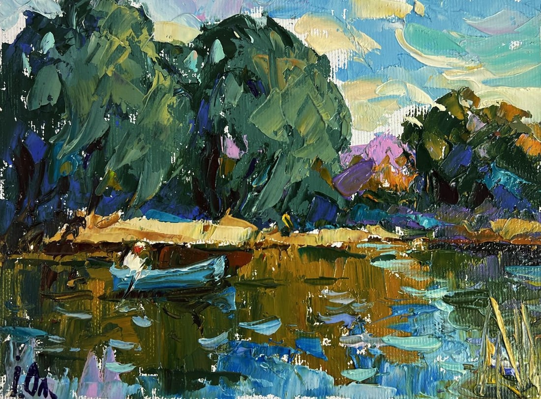 Oil painting On a boat by a quiet river Oleksiy Ivanyuk - 3