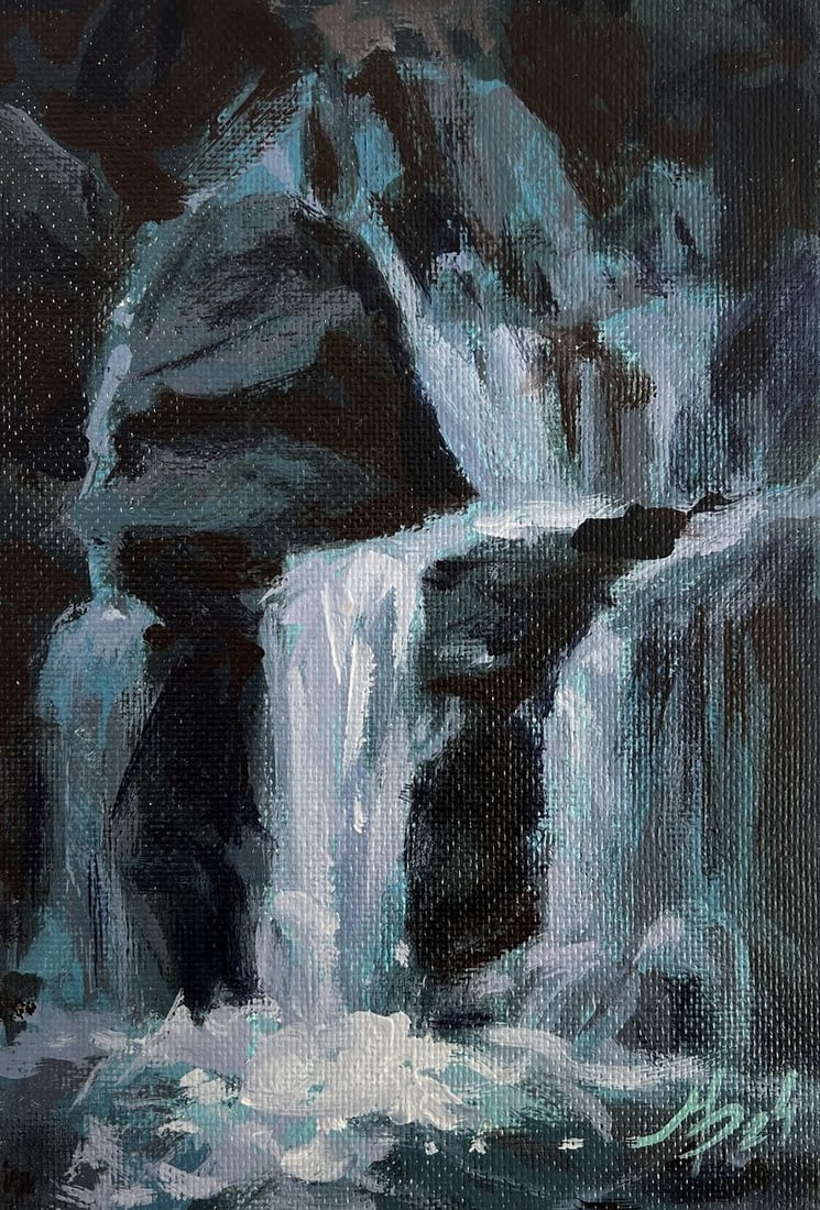 Acrylic painting Mountain waterfall Mykhailo Patskan - 3