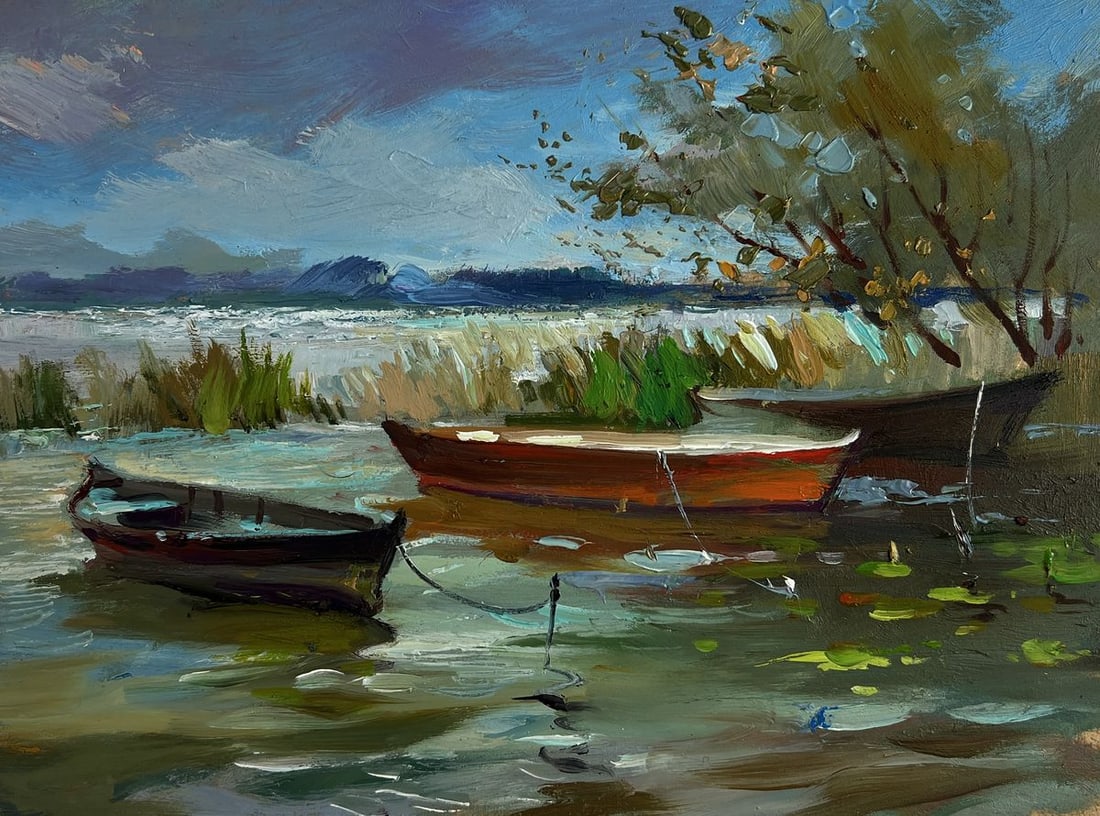 Oil painting Boats moored on the shore Yuriy Suprunchuk - 3