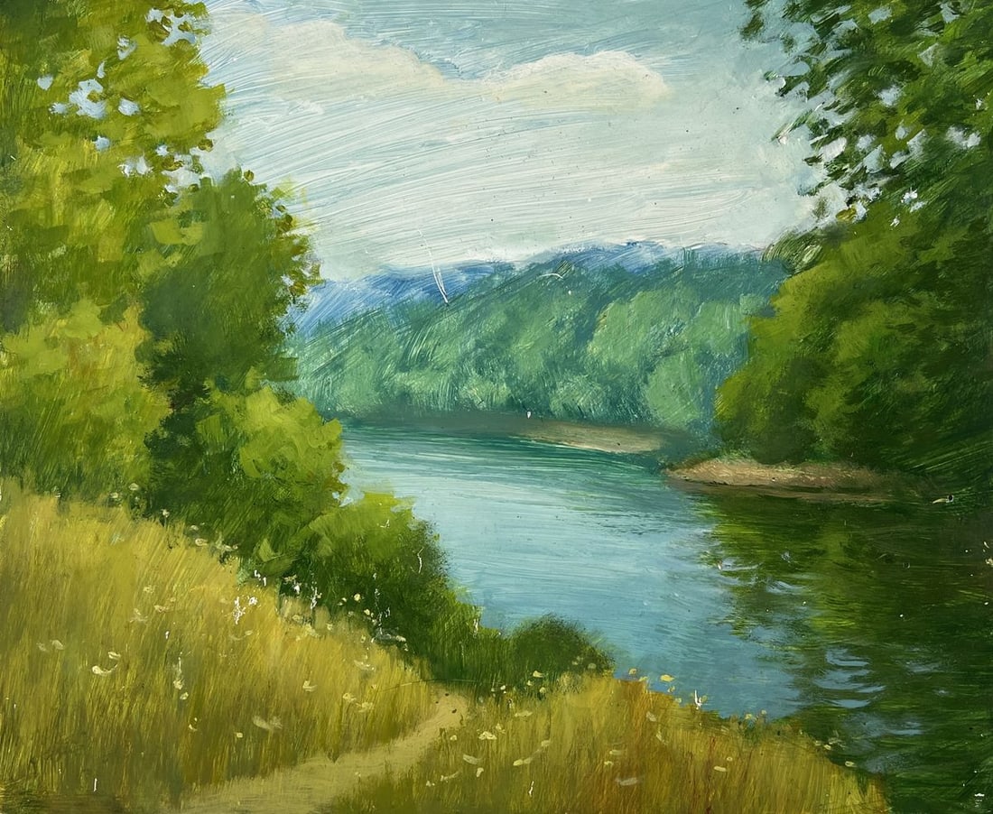 Oil painting Summer morning by the river Mykhailo Burdylo - 3