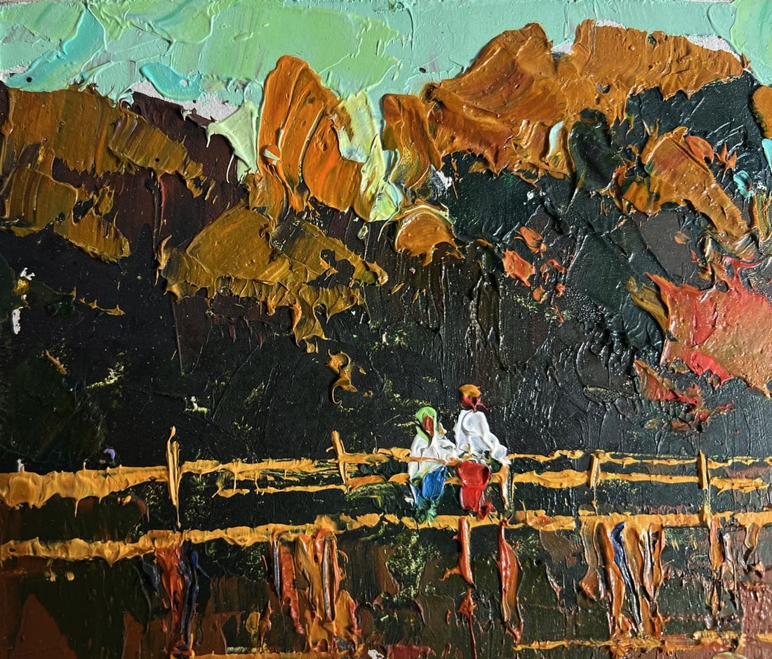 Oil painting Walking on the river bridge Oksana Kalenyuk - 4