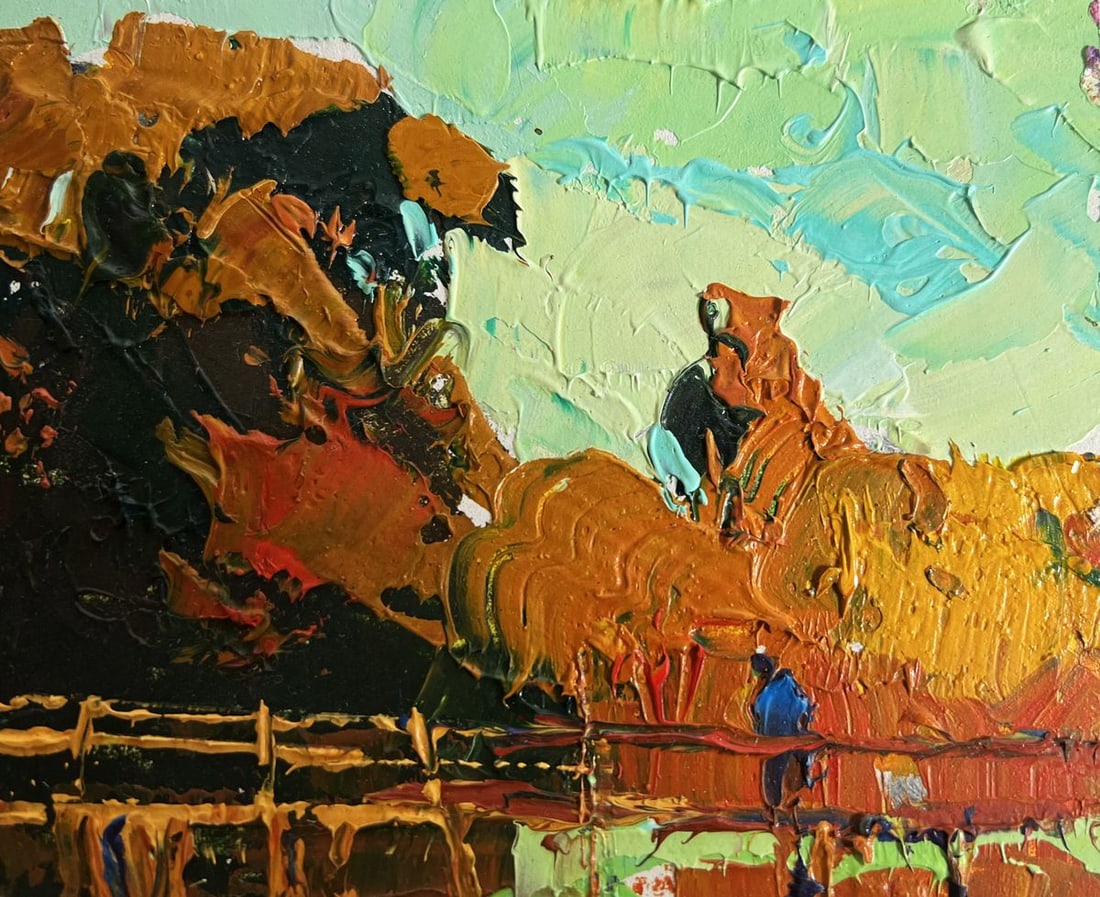 Oil painting Walking on the river bridge Oksana Kalenyuk - 5