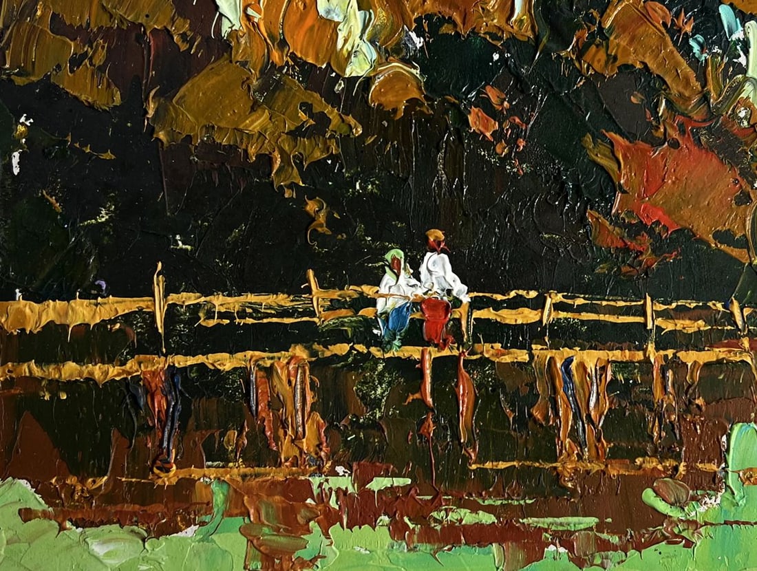Oil painting Walking on the river bridge Oksana Kalenyuk - 8