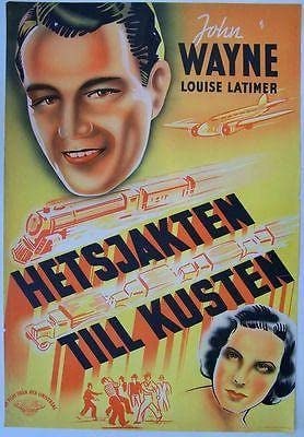 California Straight Ahead (1937) Swedish 1sh - Great Colors Wayne Art!