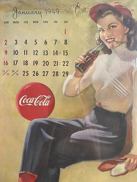 Coca-Cola Girl - Art By Gil Elvgren (1949) 14x22 US Advertising Calendar Poster - Framed - 7