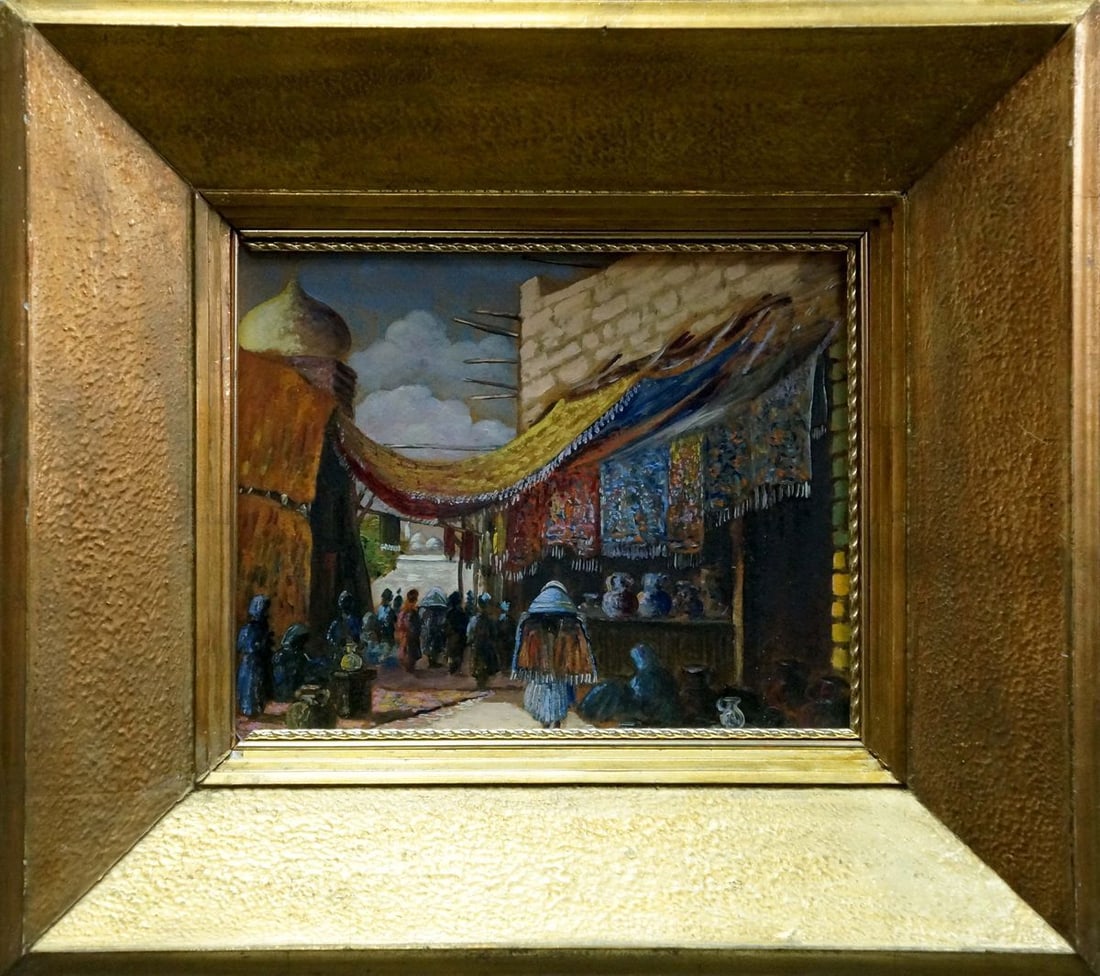 Oil painting On the market: Title: Oil painting On the market Description: NoVerns 89 *** ABOUT THIS PAINTING *** * TITLE: "On the market" * ARTISTS: Unknown artist * SIZE: 22x27 cm/'8.66x10.62 inches', frame size: 39x43 cm/'15.