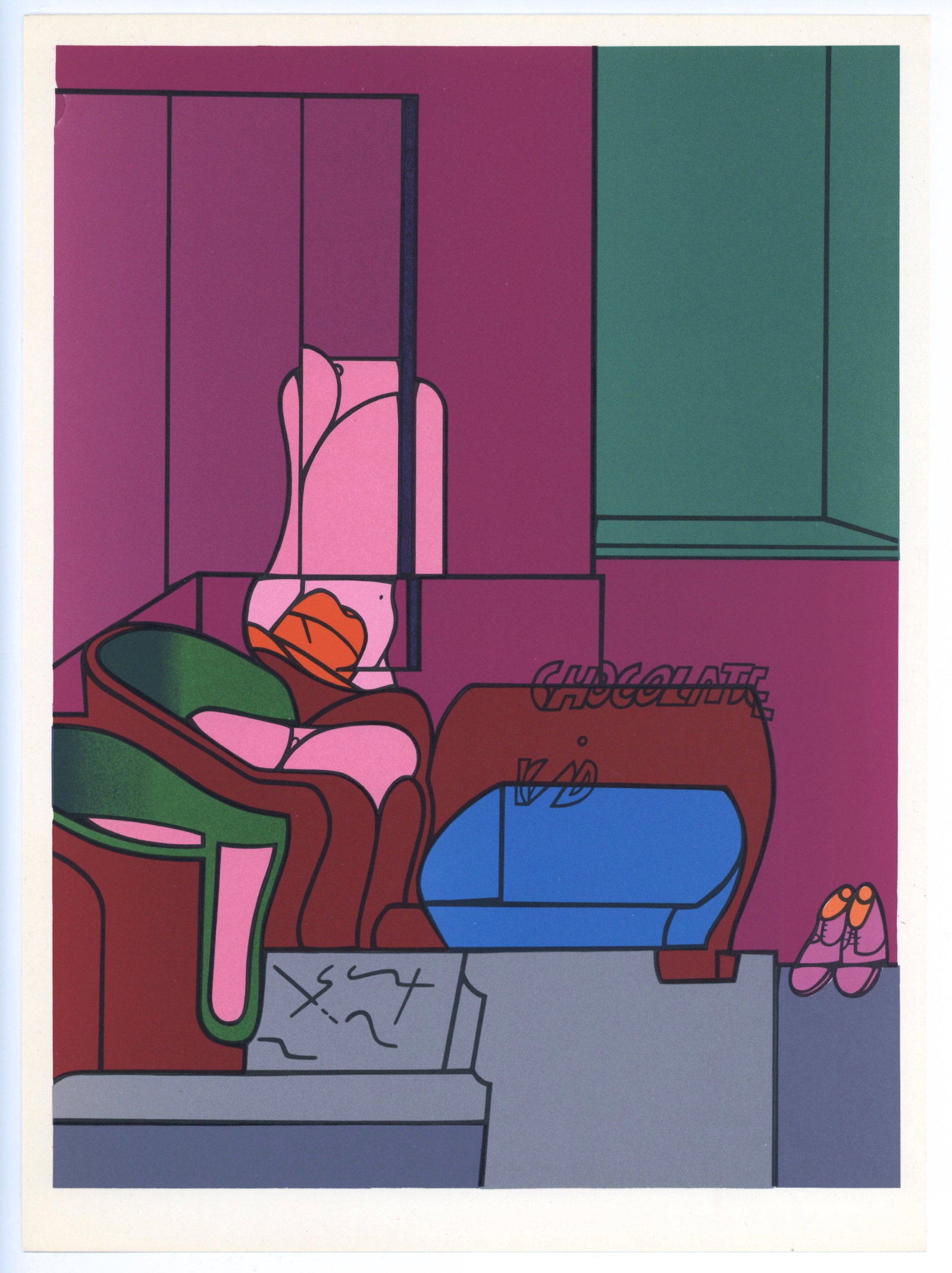 Valerio Adami original lithograph, 1970: Title: Valerio Adami original lithograph, 1970 Description: Medium: original lithograph. Printed in 1970 for the art revue Derriere le Miroir (issue number 188) and published in Paris by Maeght. Size:
