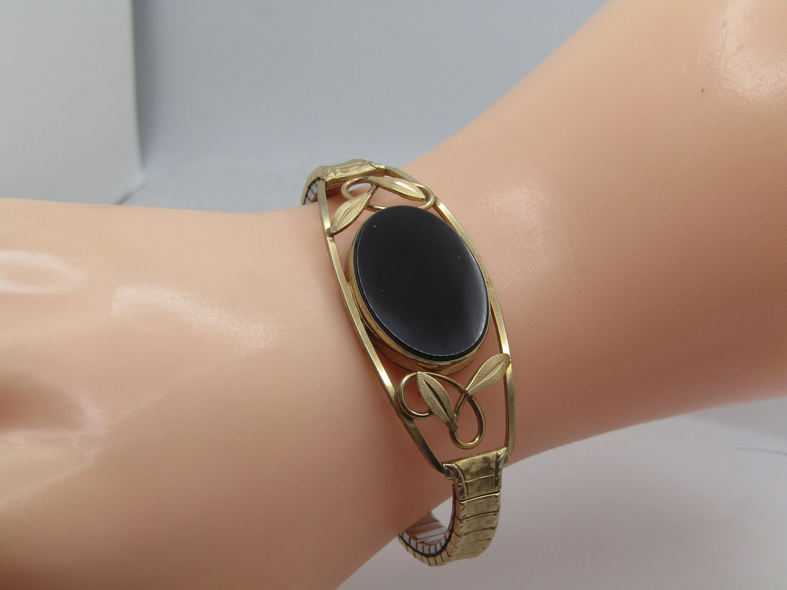 Vintage 12kt G.F. Onyx ,WRE Onyx Necklace, Bracelet, Earrings, 1940's-1950's, Signed WRE - 12