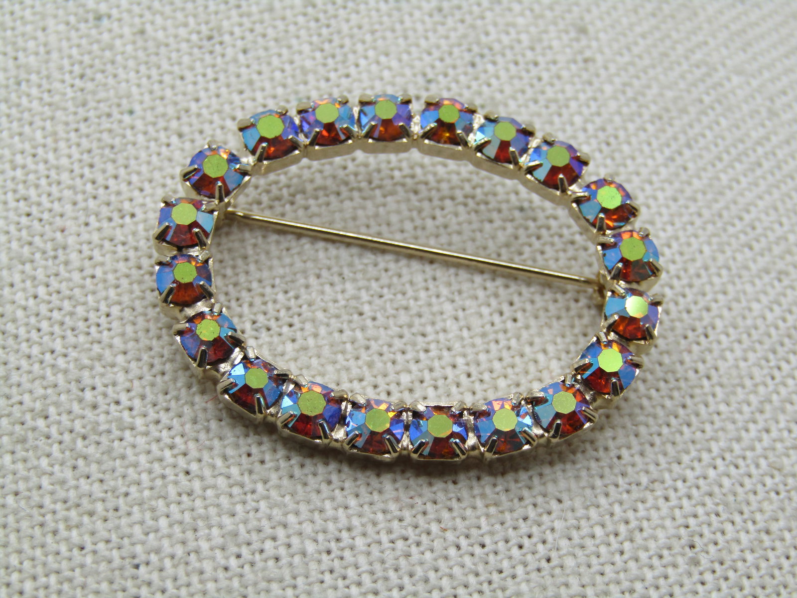 Vintage Pink Aurora Borealis Oval Brooch, 1960's, 1.5" - 2