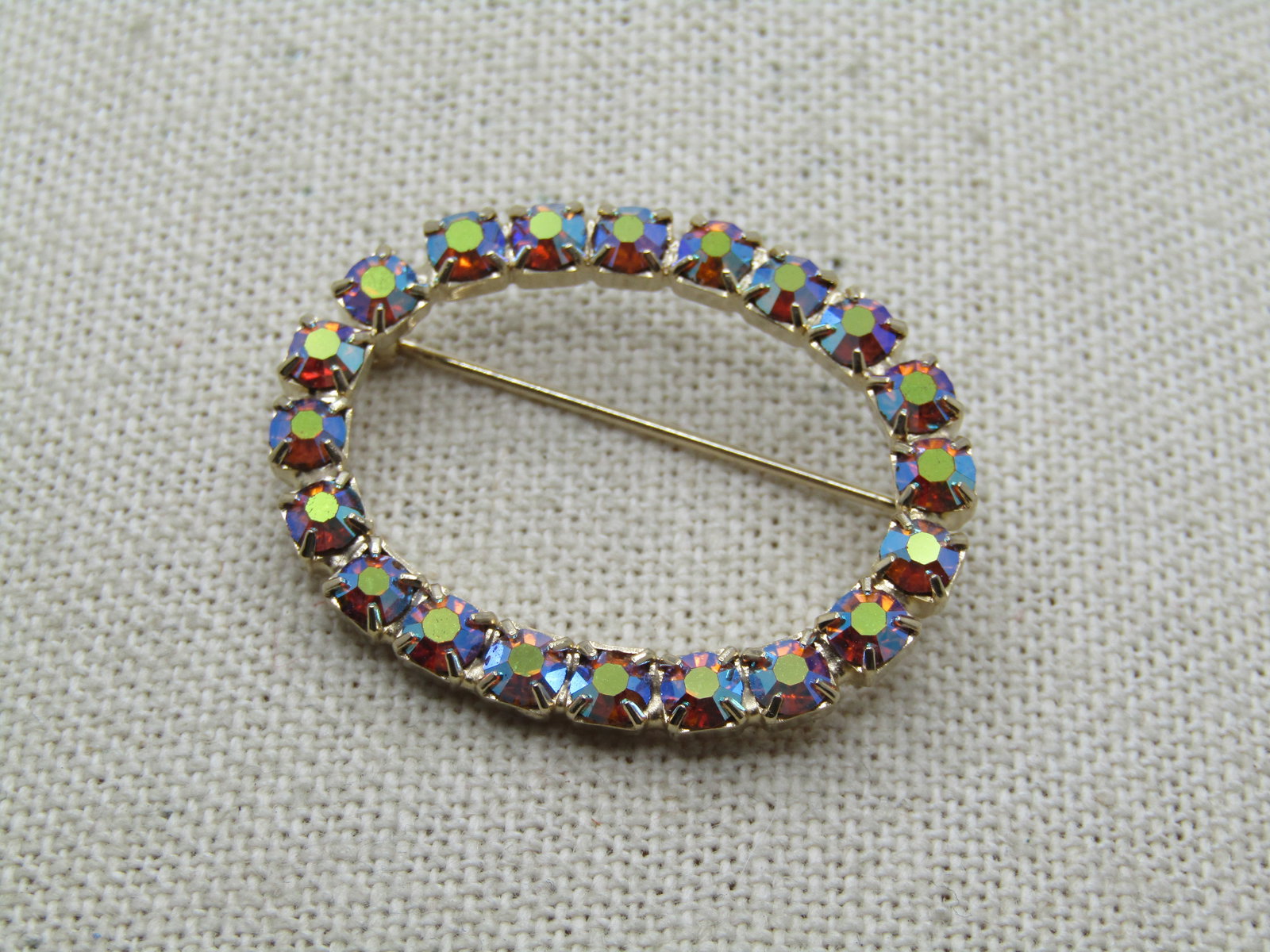 Vintage Pink Aurora Borealis Oval Brooch, 1960's, 1.5" - 3