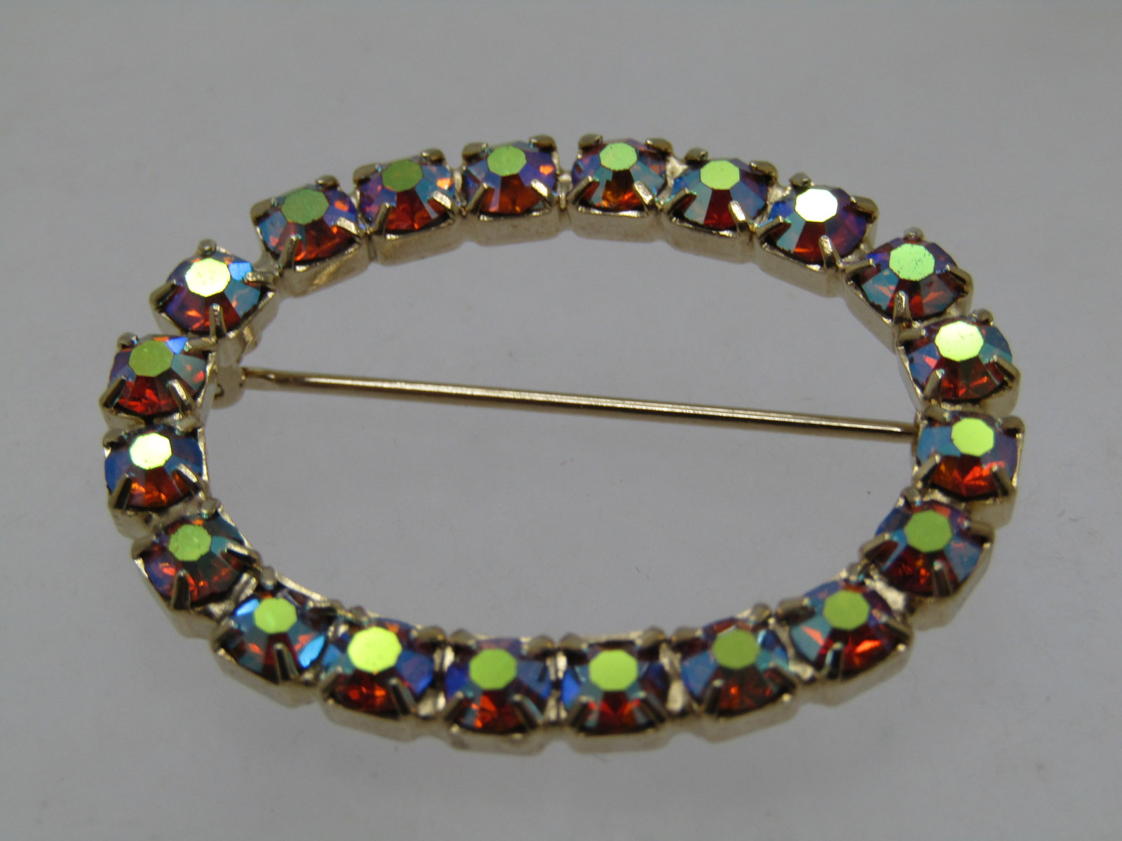 Vintage Pink Aurora Borealis Oval Brooch, 1960's, 1.5" - 5