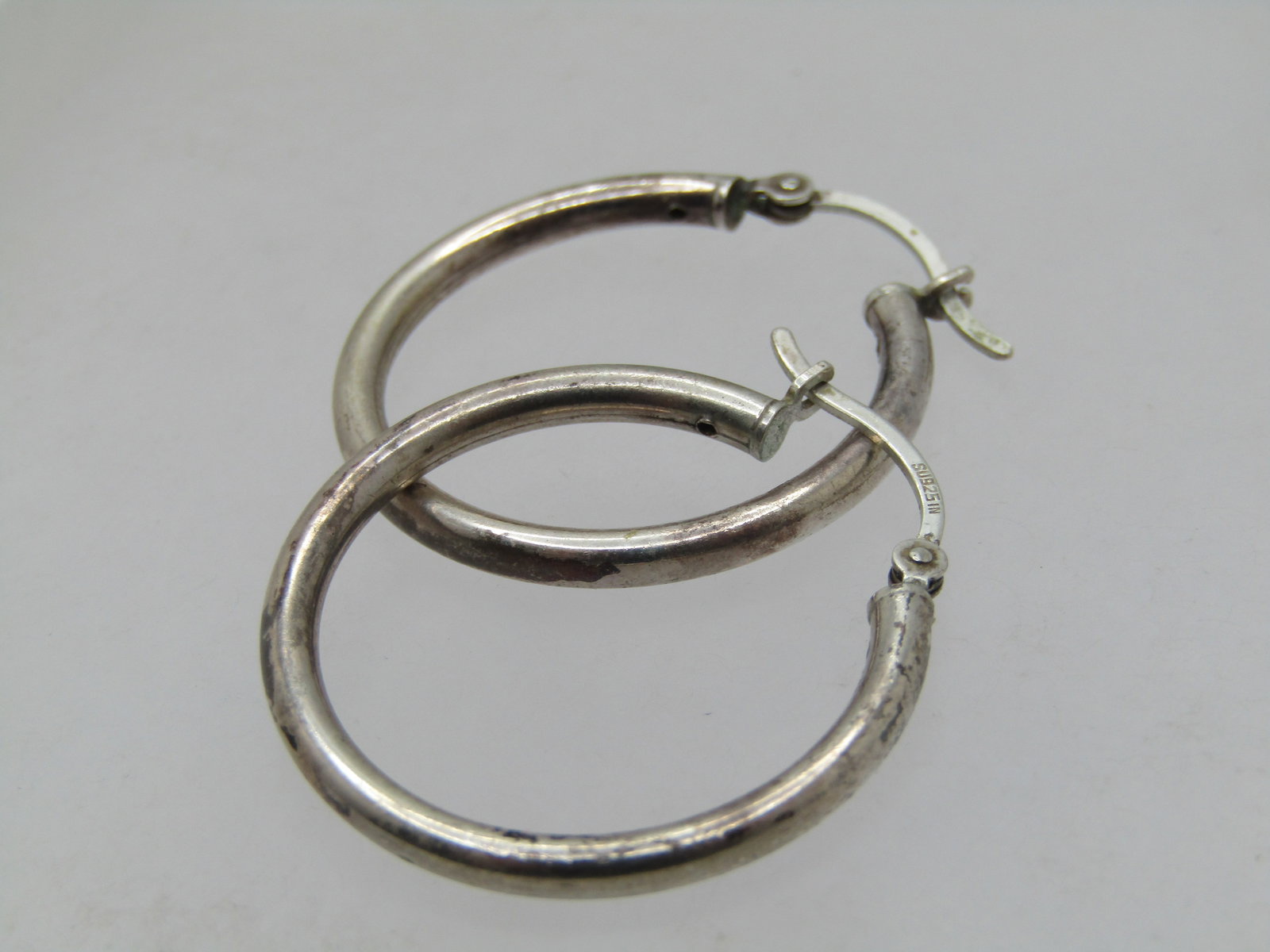 Vintage Sterling Hoop Earrings. 1970's-1980's , 1" Pierced - 2