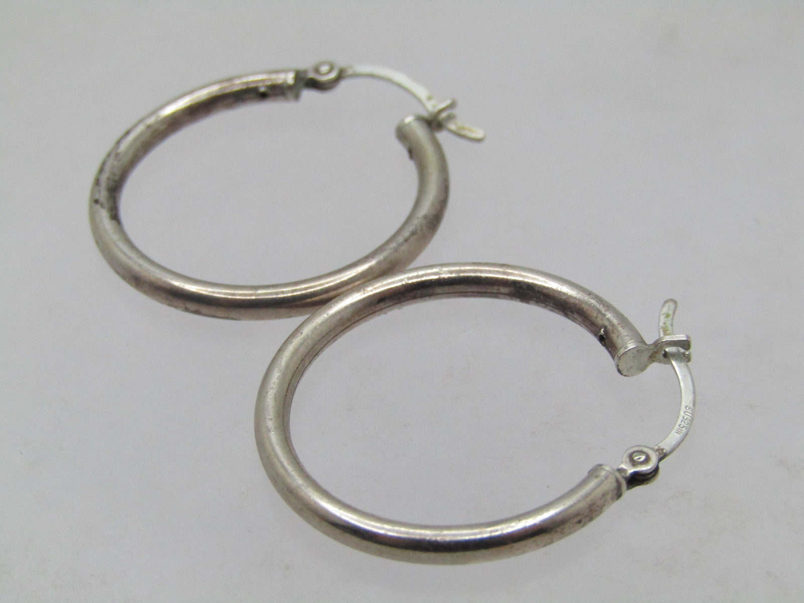 Vintage Sterling Hoop Earrings. 1970's-1980's , 1" Pierced - 3