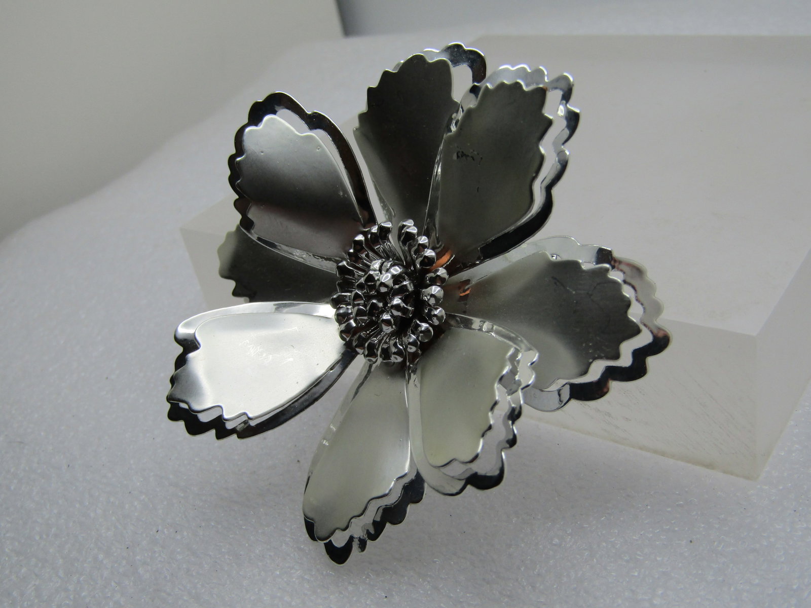 Vintage Tiered Blossom Brooch, Large, Cut-Out Frame 2.75", 1960's-1970's - 2