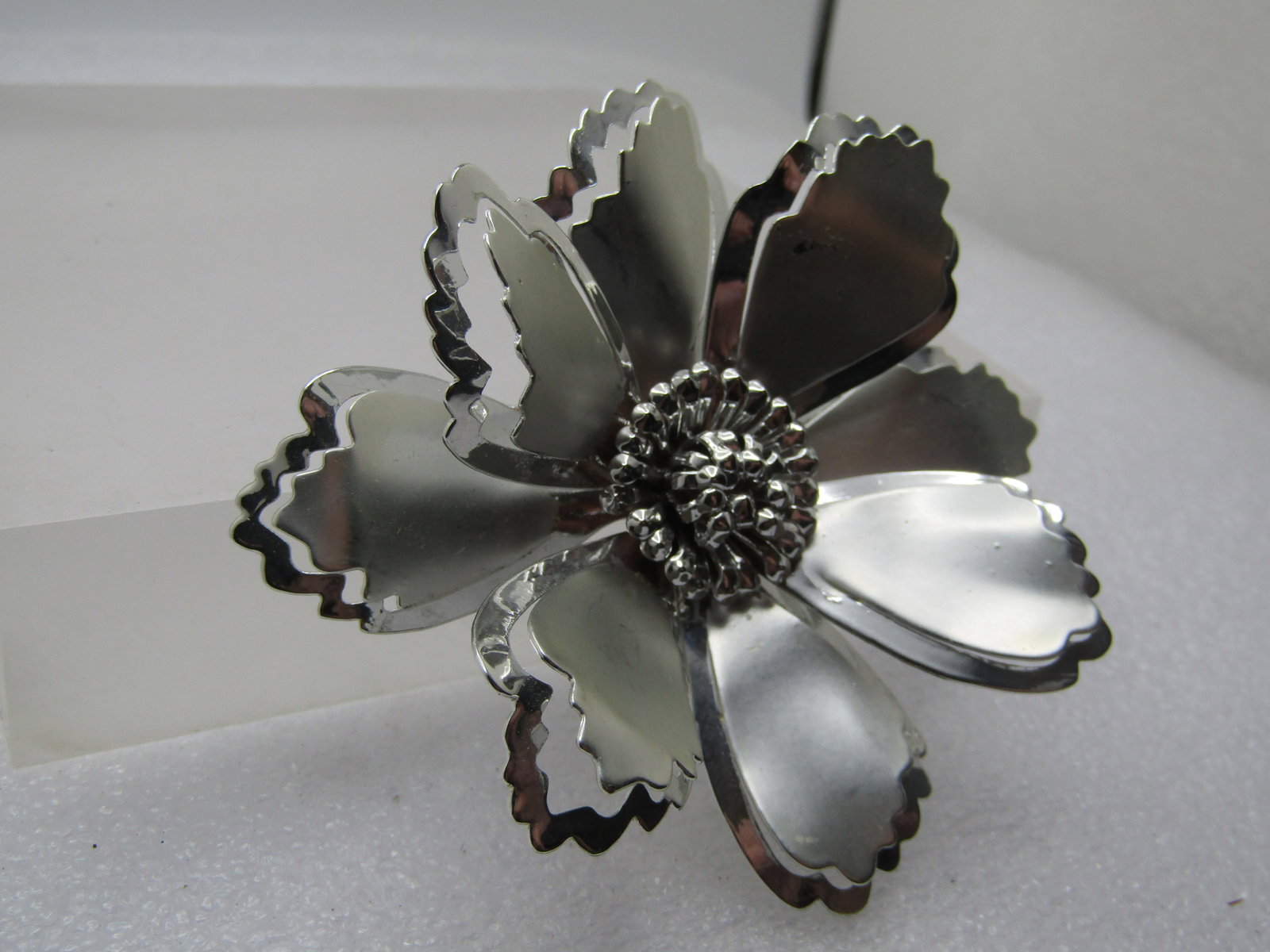 Vintage Tiered Blossom Brooch, Large, Cut-Out Frame 2.75", 1960's-1970's - 3