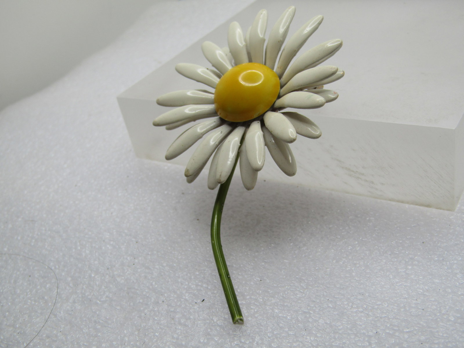 Vintage Enameled Daisy Stem Brooch, 1960's, 3.25" - 2