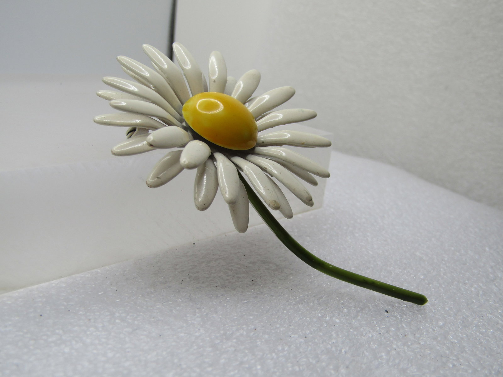 Vintage Enameled Daisy Stem Brooch, 1960's, 3.25" - 3