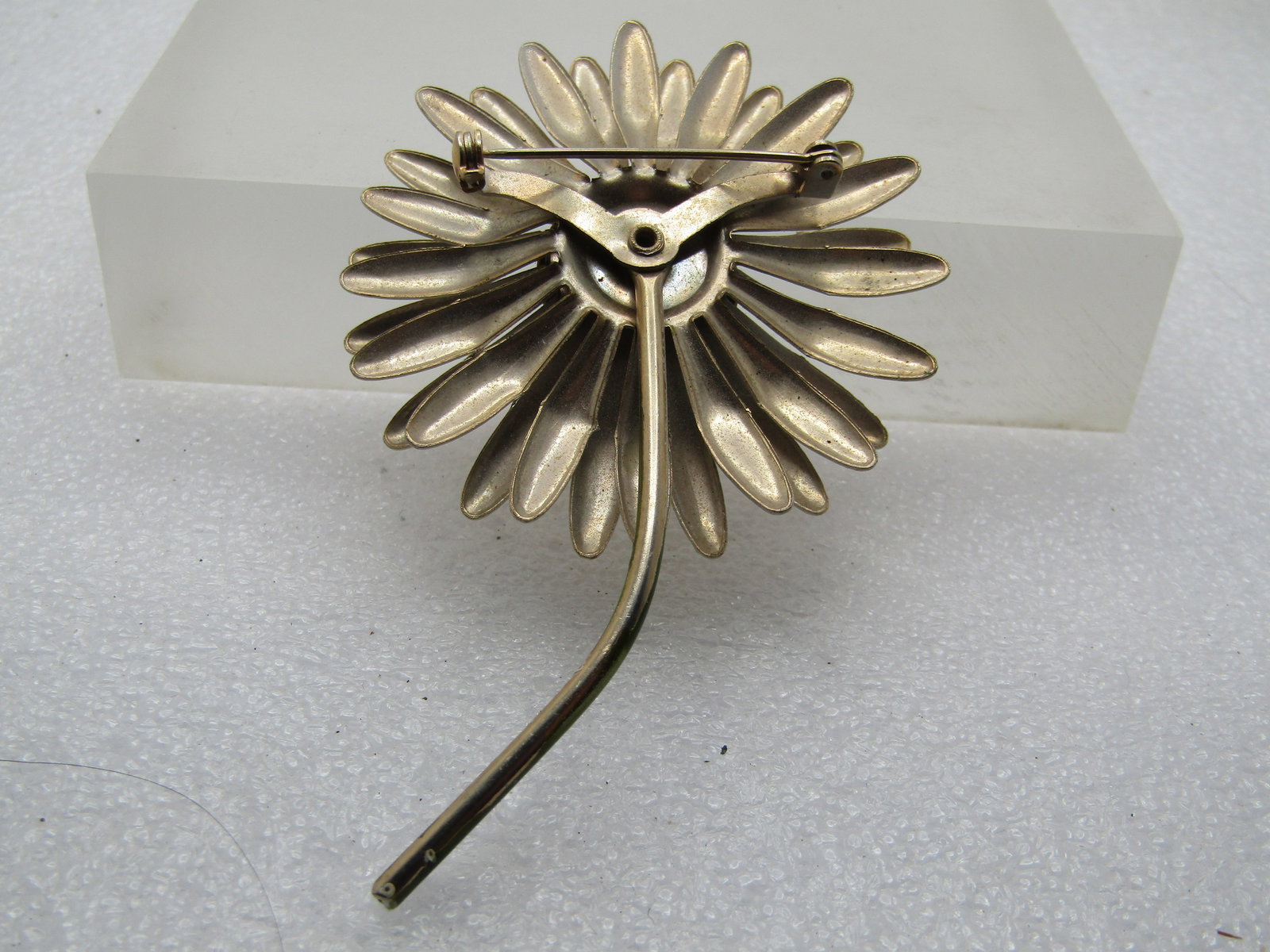 Vintage Enameled Daisy Stem Brooch, 1960's, 3.25" - 4