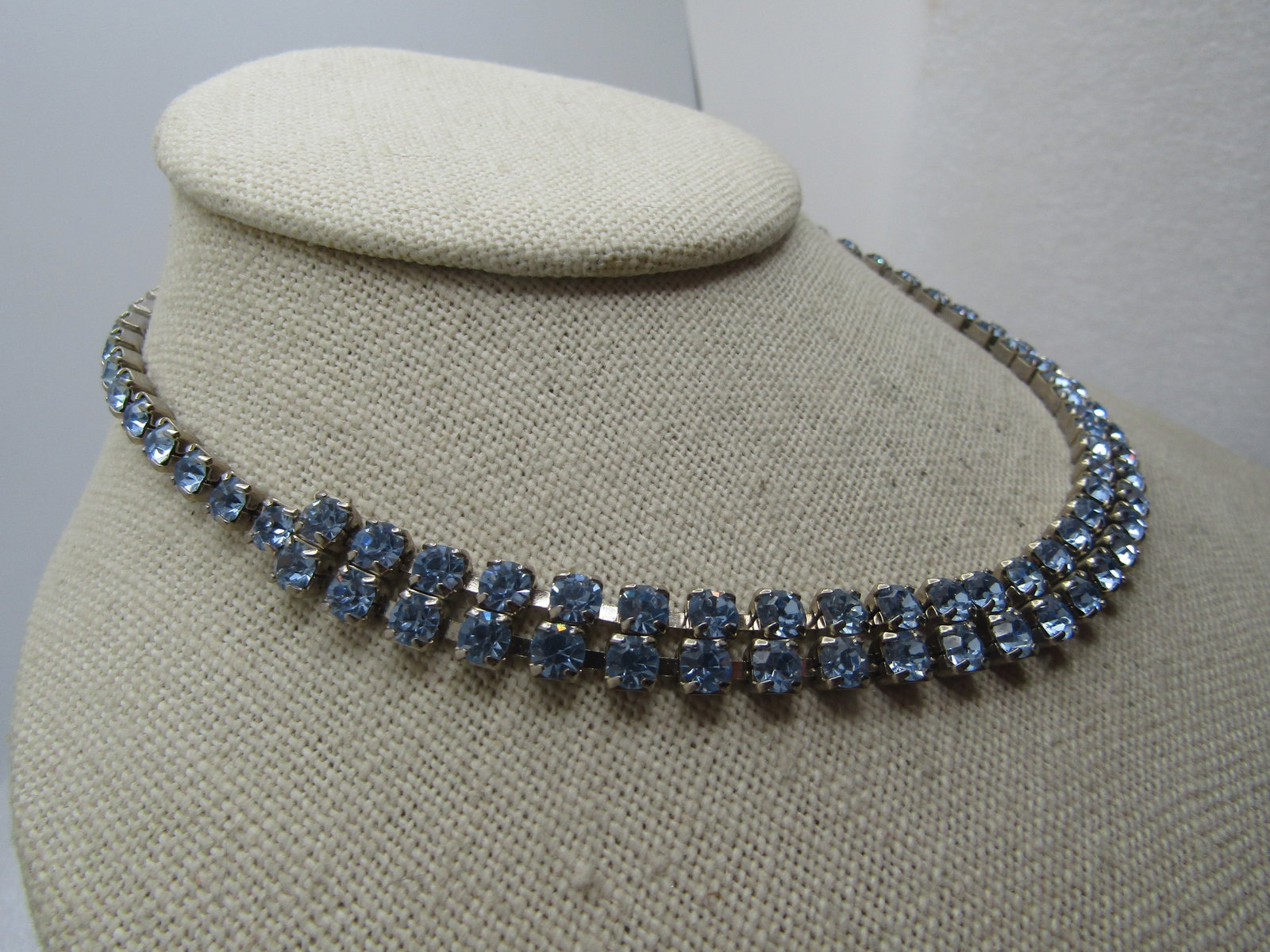 Vintage Coro Blue Rhinestone Necklace Set, Bracelet, Earrings Set, 1940's-1950's - 11