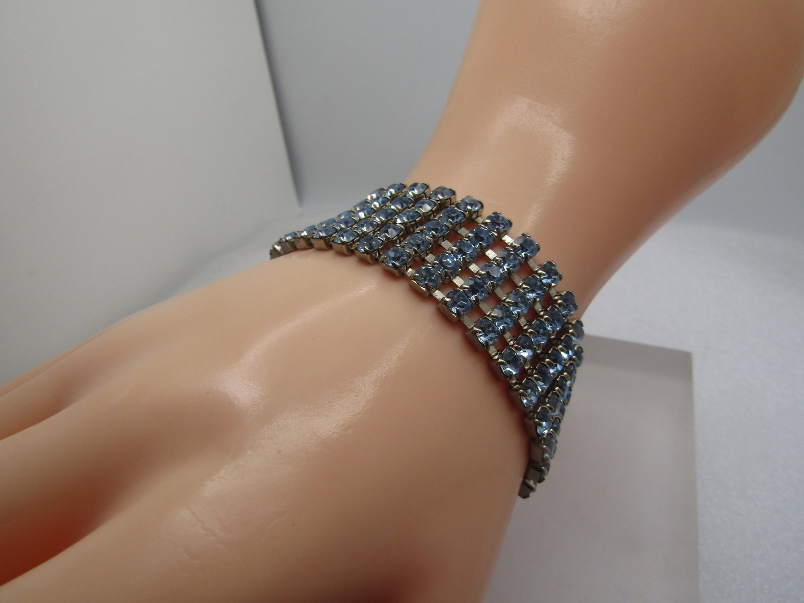 Vintage Coro Blue Rhinestone Necklace Set, Bracelet, Earrings Set, 1940's-1950's - 14