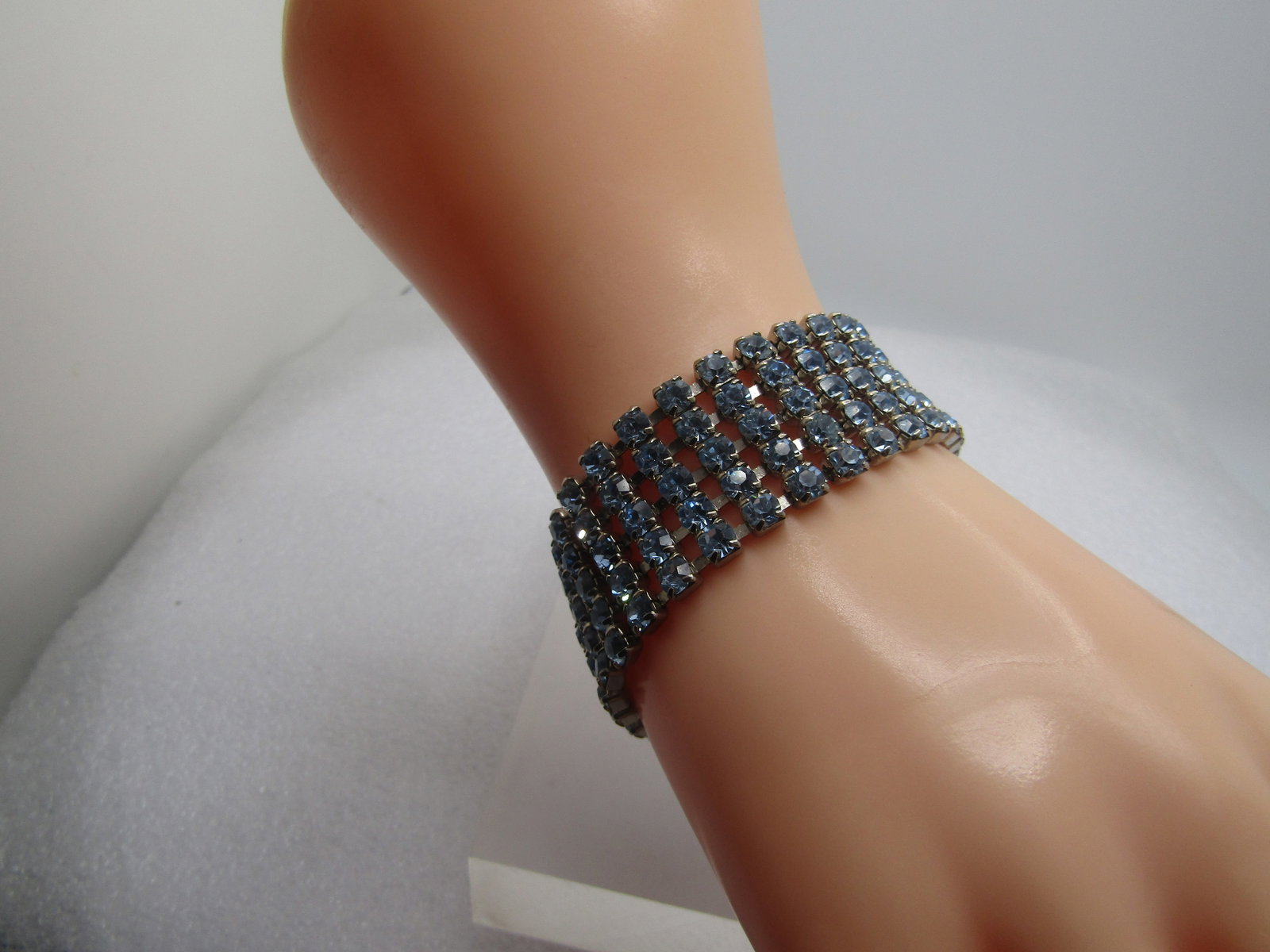 Vintage Coro Blue Rhinestone Necklace Set, Bracelet, Earrings Set, 1940's-1950's - 15