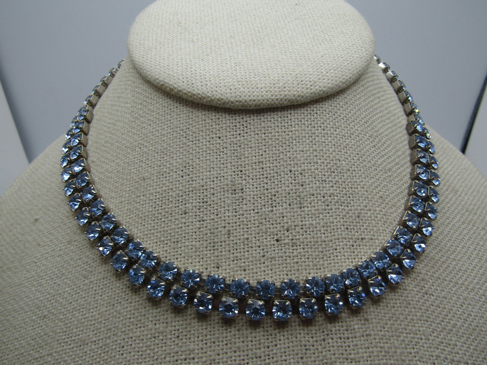 Vintage Coro Blue Rhinestone Necklace Set, Bracelet, Earrings Set, 1940's-1950's - 9