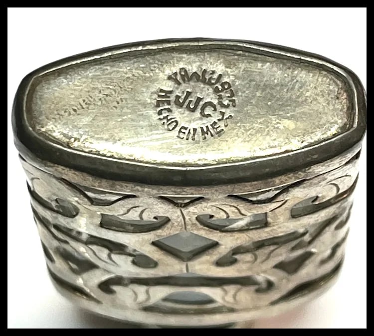 Vintage JJC Mexico Sterling Silver and Glass Perfume Bottle - 8