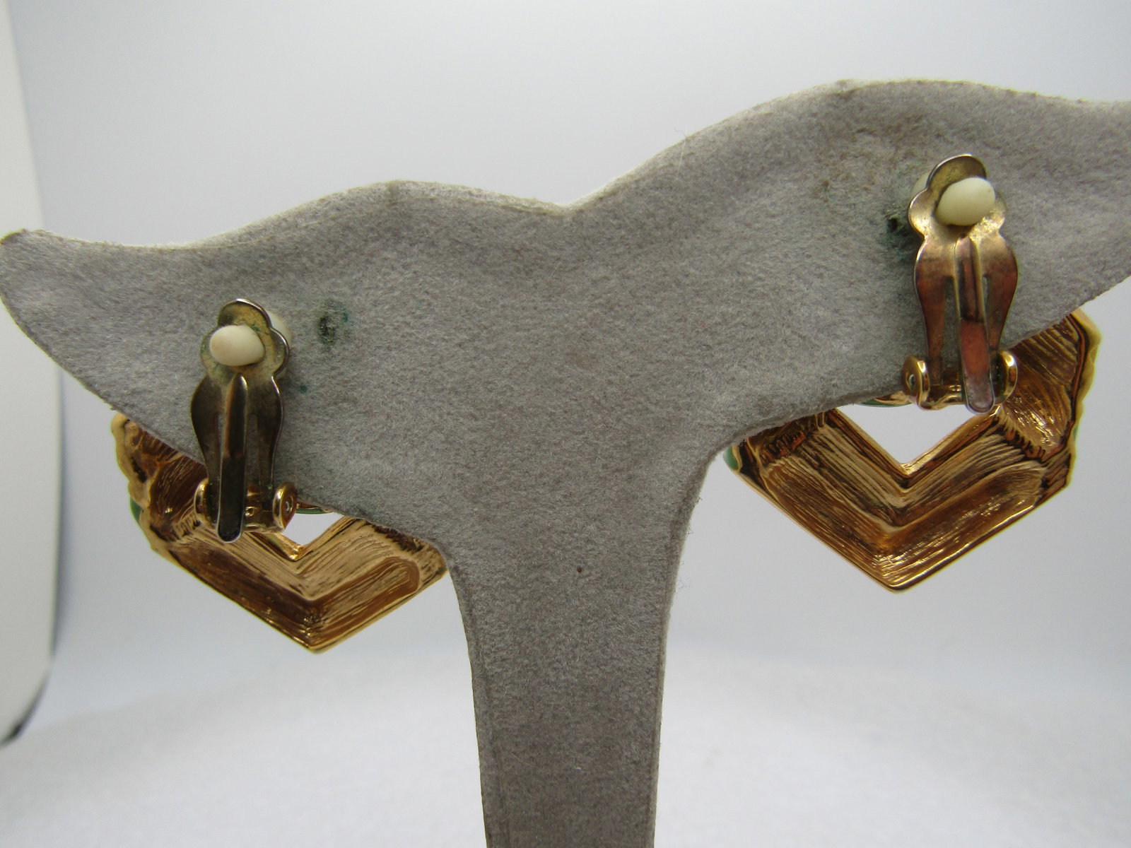 Vintage Enameled Yellow/Green Earrings, Swivel Clips, 1960's-1970's - 4