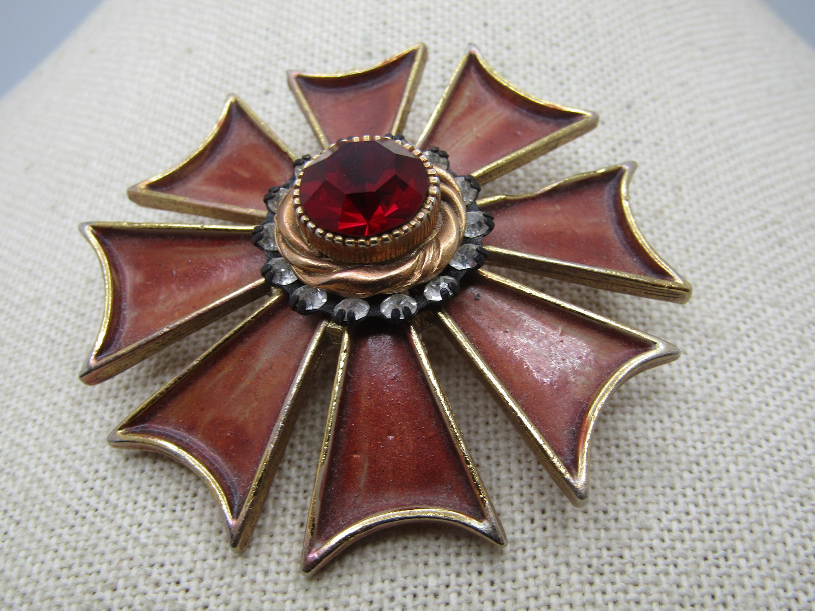Vintage HAR signed Maltese Rhinestone Brooch, Enameled, 2", 1960's - 2