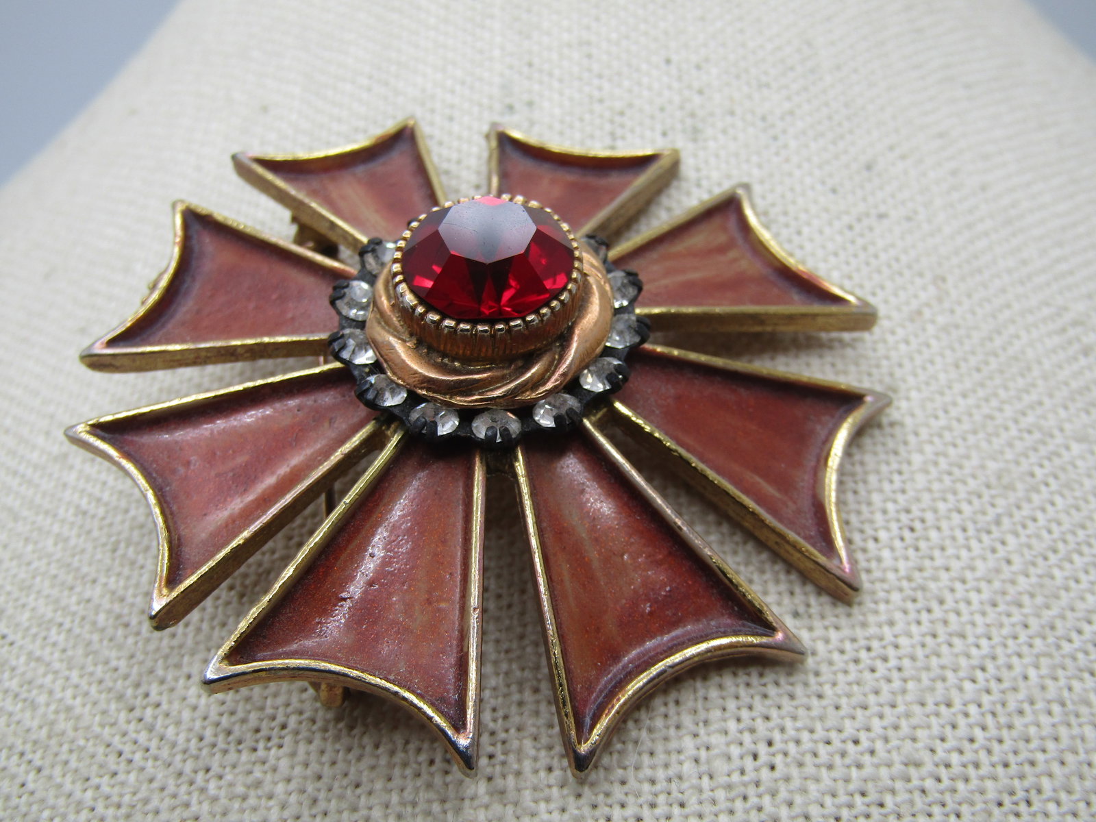 Vintage HAR signed Maltese Rhinestone Brooch, Enameled, 2", 1960's - 3