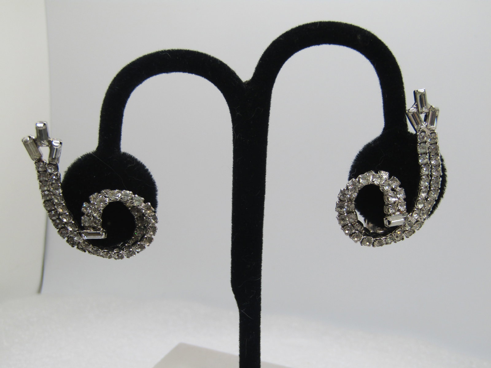 Vintage Rhinestone Double Coiled Earrings, Clip, 1960's-1980's - 2