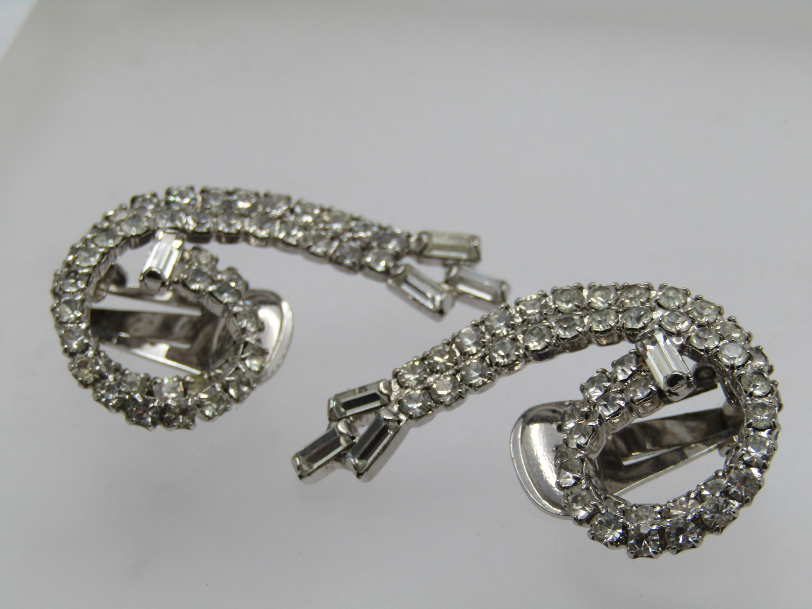 Vintage Rhinestone Double Coiled Earrings, Clip, 1960's-1980's - 3