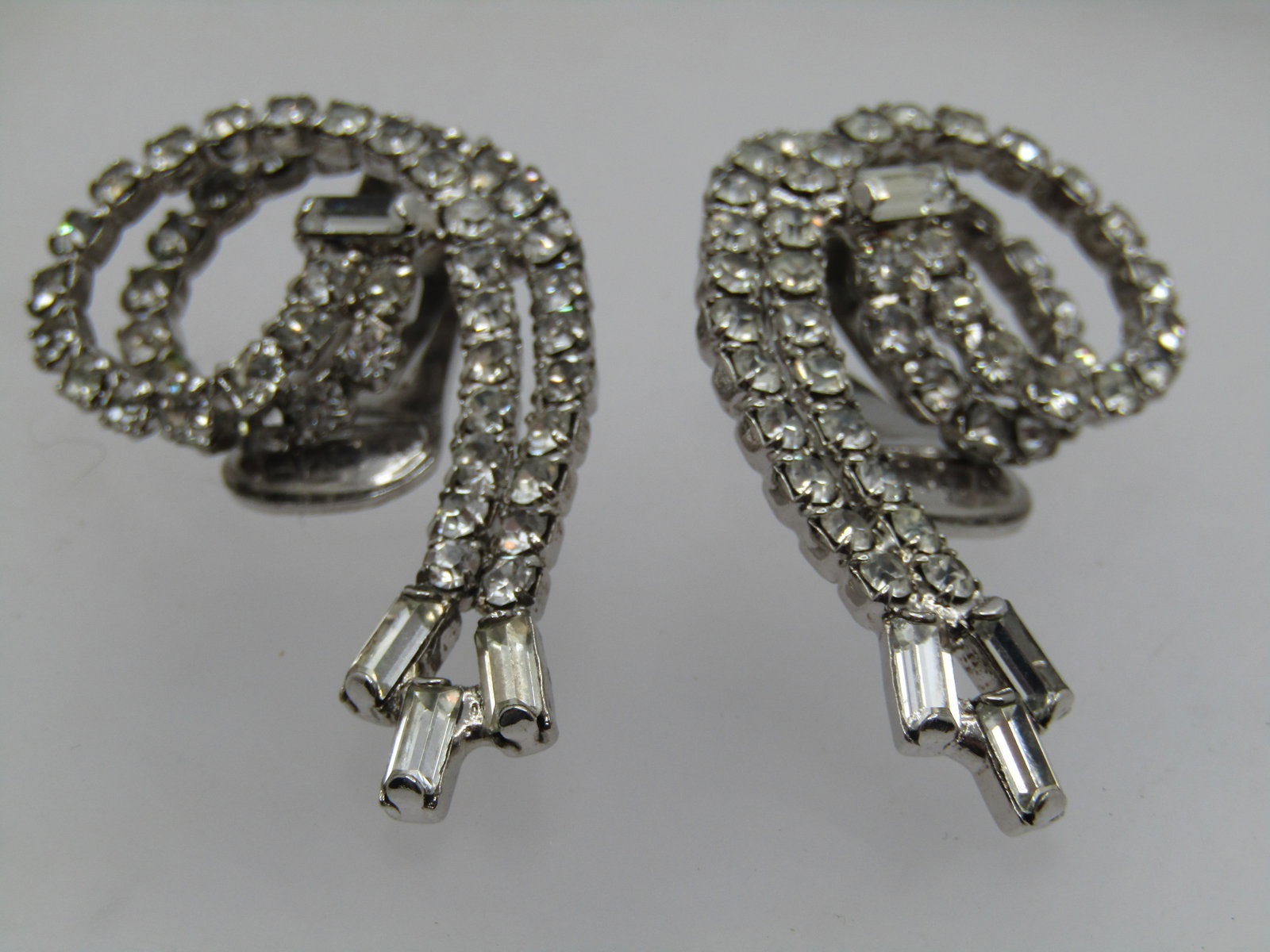 Vintage Rhinestone Double Coiled Earrings, Clip, 1960's-1980's - 4