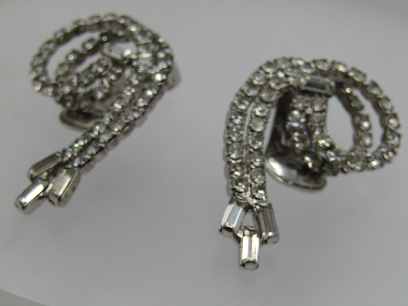 Vintage Rhinestone Double Coiled Earrings, Clip, 1960's-1980's - 5