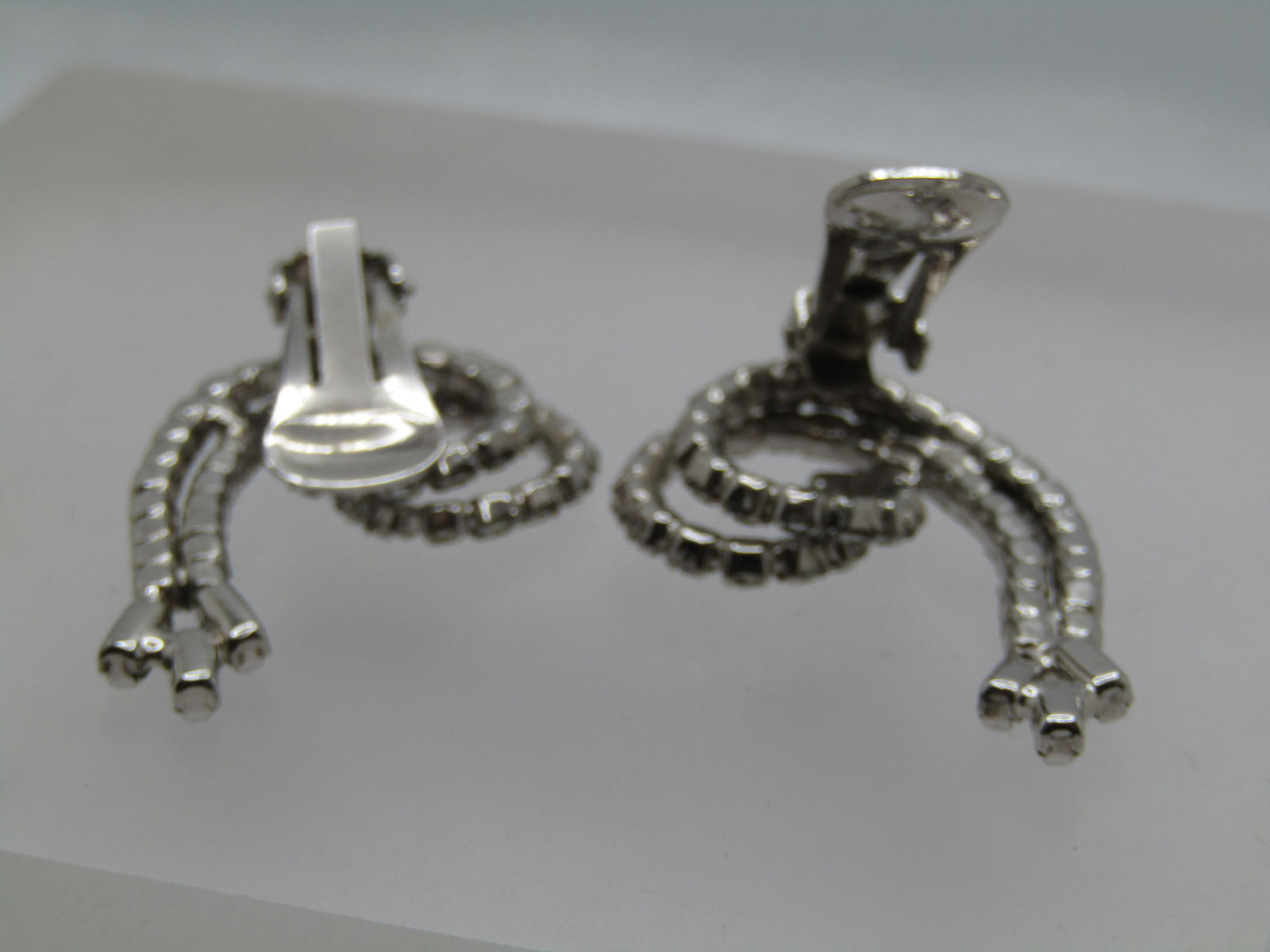 Vintage Rhinestone Double Coiled Earrings, Clip, 1960's-1980's - 7