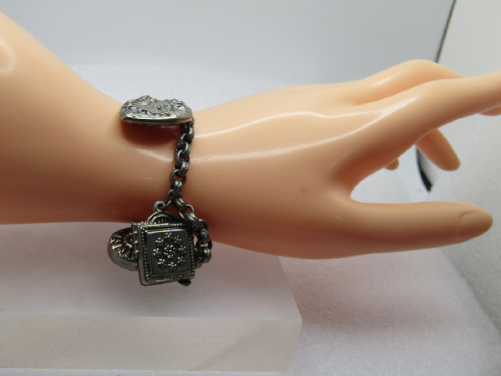 Vintage Faux Locket Charm Bracelet, 7.25", 1940's - 8
