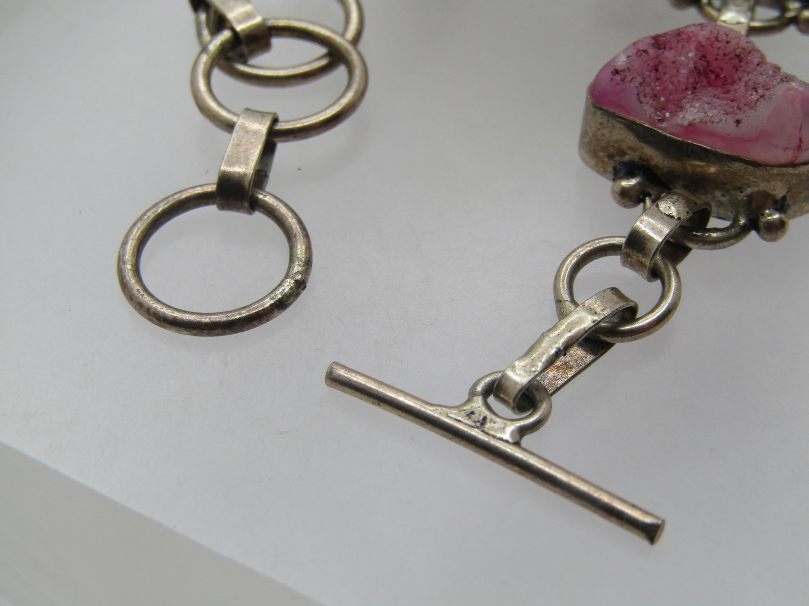 Vintage Pink Quartz and Pearl Bracelet, 7.75", Toggle Clasp. 1990's - 7