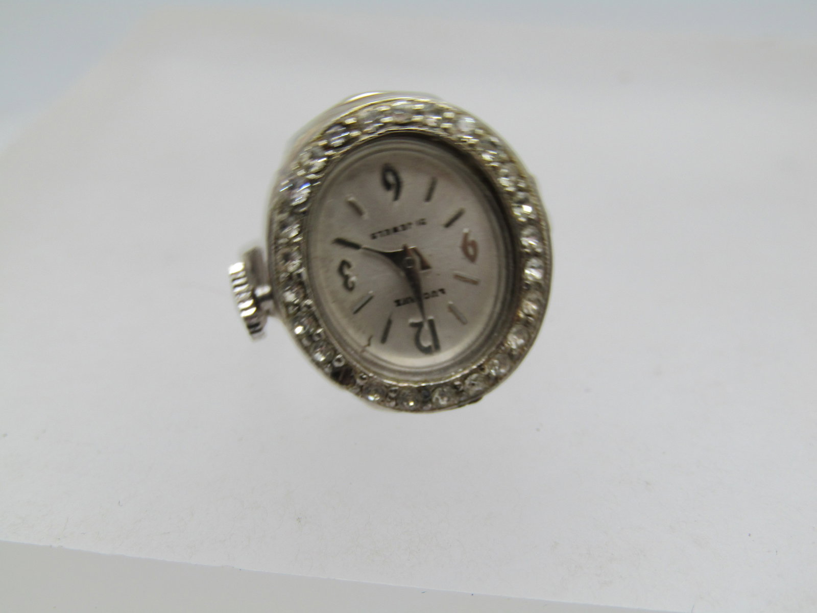 Vintage Lucerne Rhinestone Watch Ring, Adjustable, WORKS, 21 Jewels, 1980's - 5