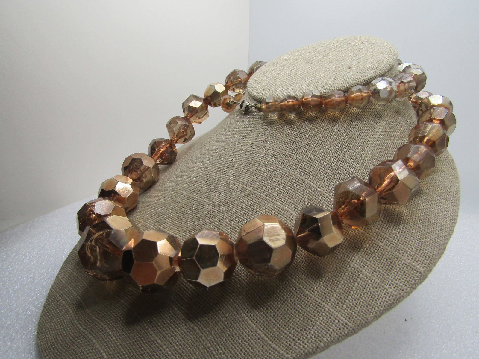 Vintage Metallic Faceted Beaded Necklace, 30", 1980's, Honey/Amber Toned - 2