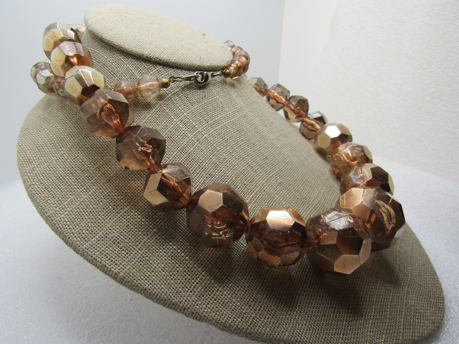 Vintage Metallic Faceted Beaded Necklace, 30", 1980's, Honey/Amber Toned - 3