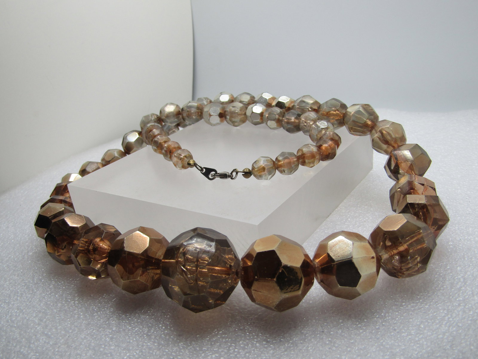 Vintage Metallic Faceted Beaded Necklace, 30", 1980's, Honey/Amber Toned - 6