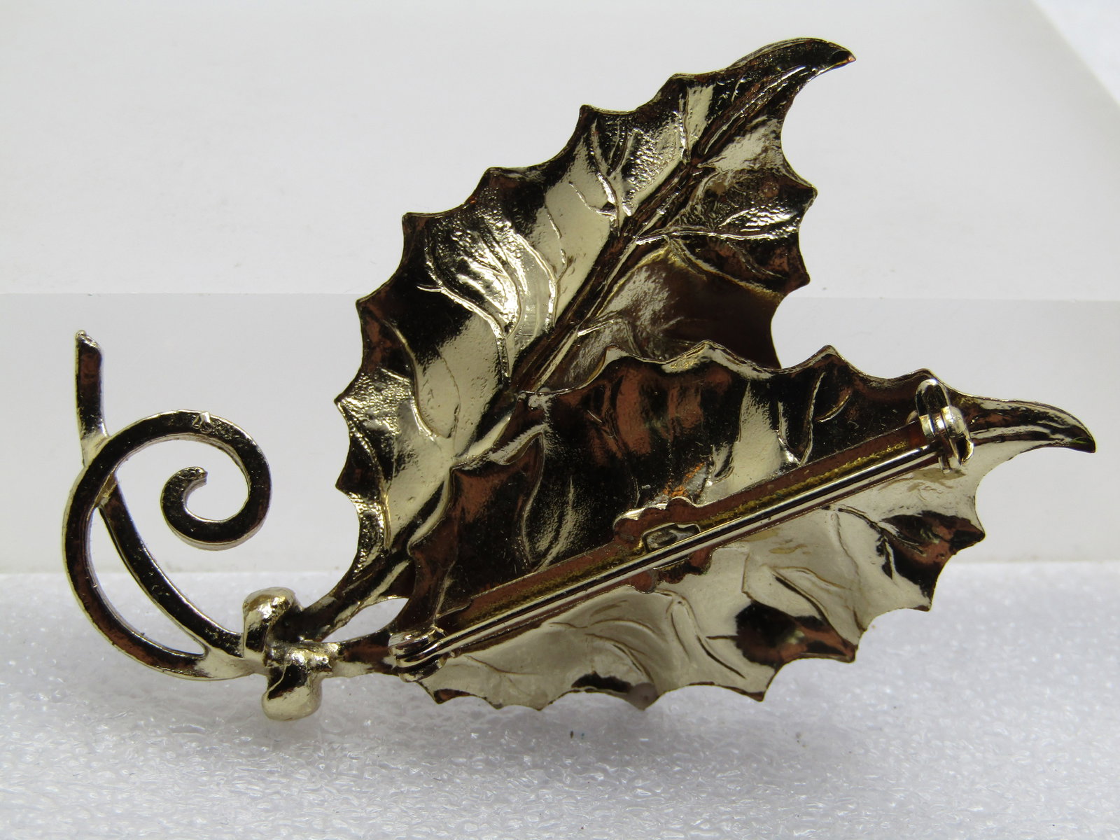 Vintage Enameled Brown/Green Holly Leaf Brooch, 2.75", 1960's - 4