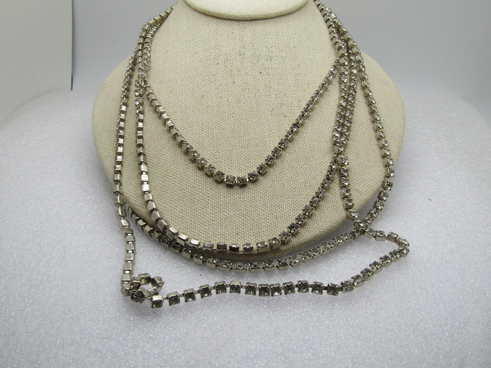Vintage Clear Rhinestone Necklace, 88", Flip Clasp, Mid-Century - 2