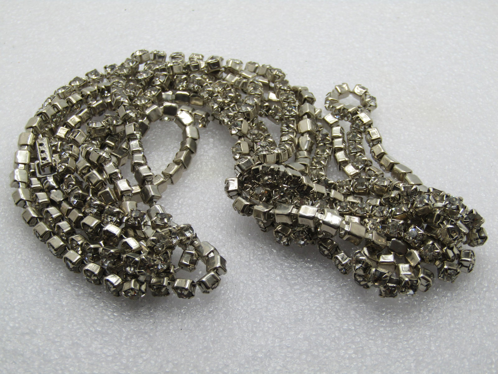 Vintage Clear Rhinestone Necklace, 88", Flip Clasp, Mid-Century - 3
