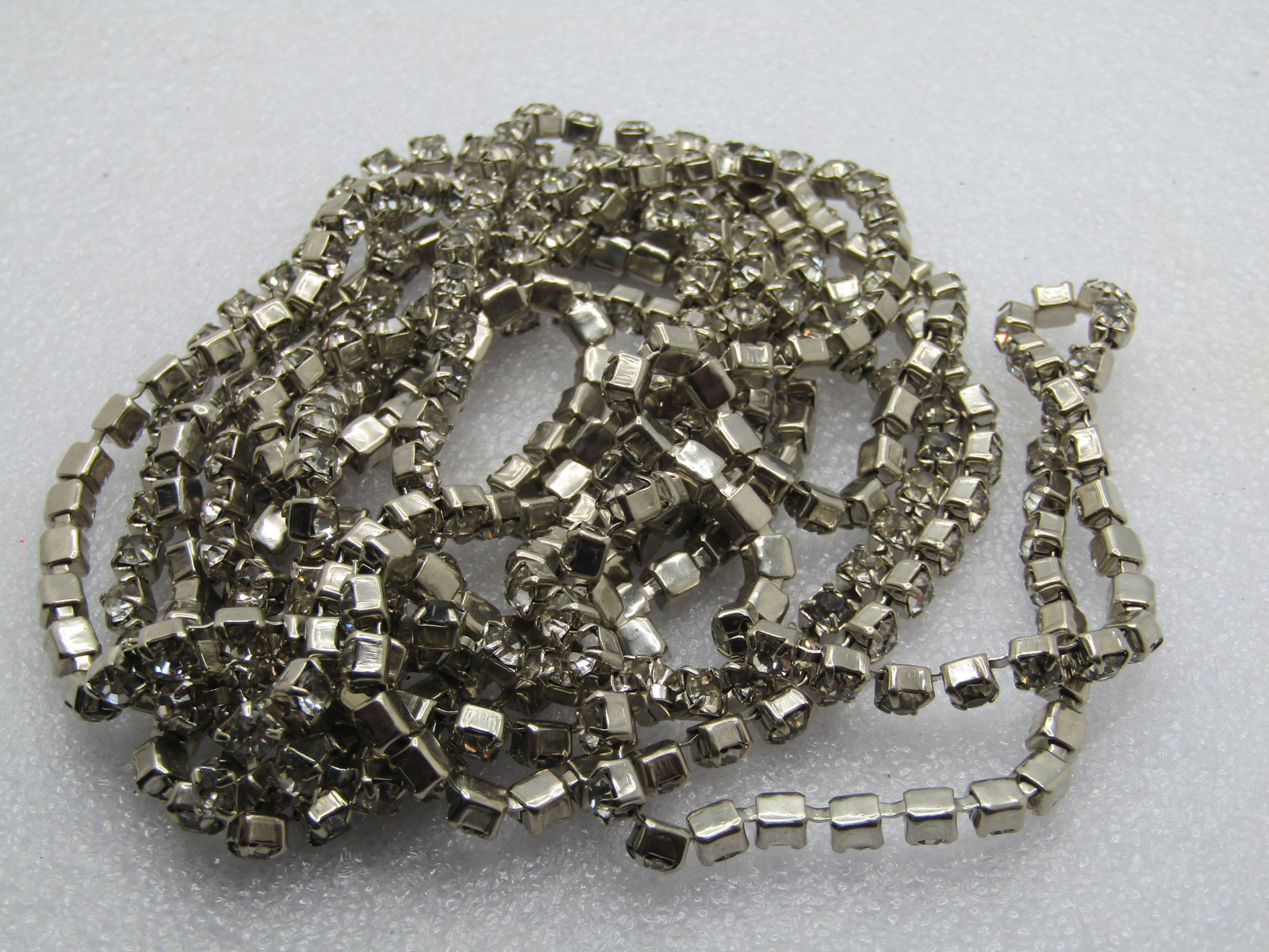 Vintage Clear Rhinestone Necklace, 88", Flip Clasp, Mid-Century - 4