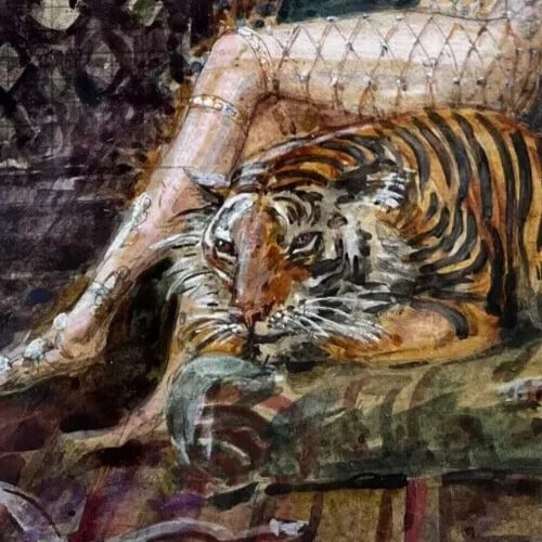 Horace DE CALLIAS (1847-1921) Princess and Tiger - Drawing Antique Original Old - 5