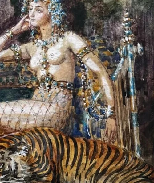Horace DE CALLIAS (1847-1921) Princess and Tiger - Drawing Antique Original Old - 6