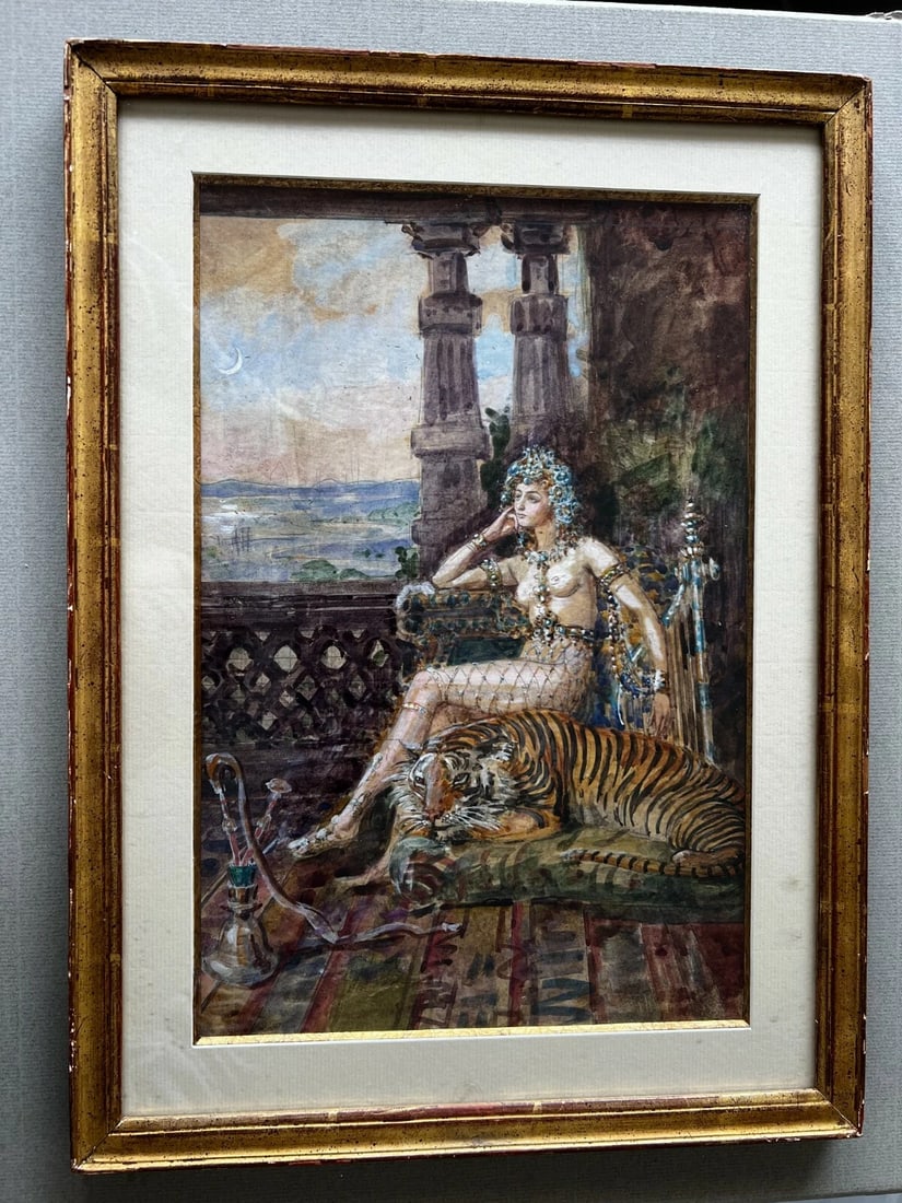 Horace DE CALLIAS (1847-1921) Princess and Tiger - Drawing Antique Original Old - 7